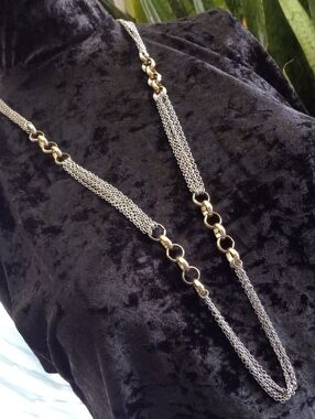 Two-Tone Silver and Gold Multi-Chain Necklace 28-30 In. L